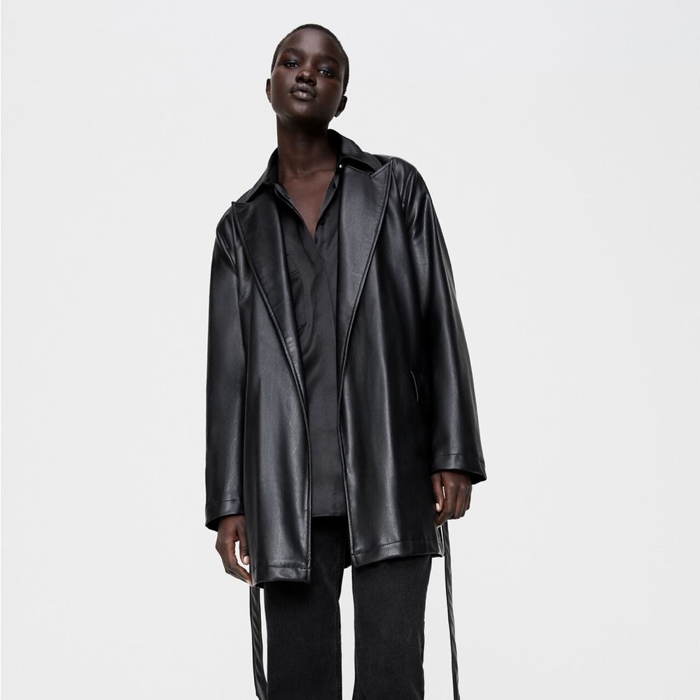 NWOT Zara faux leather black trench